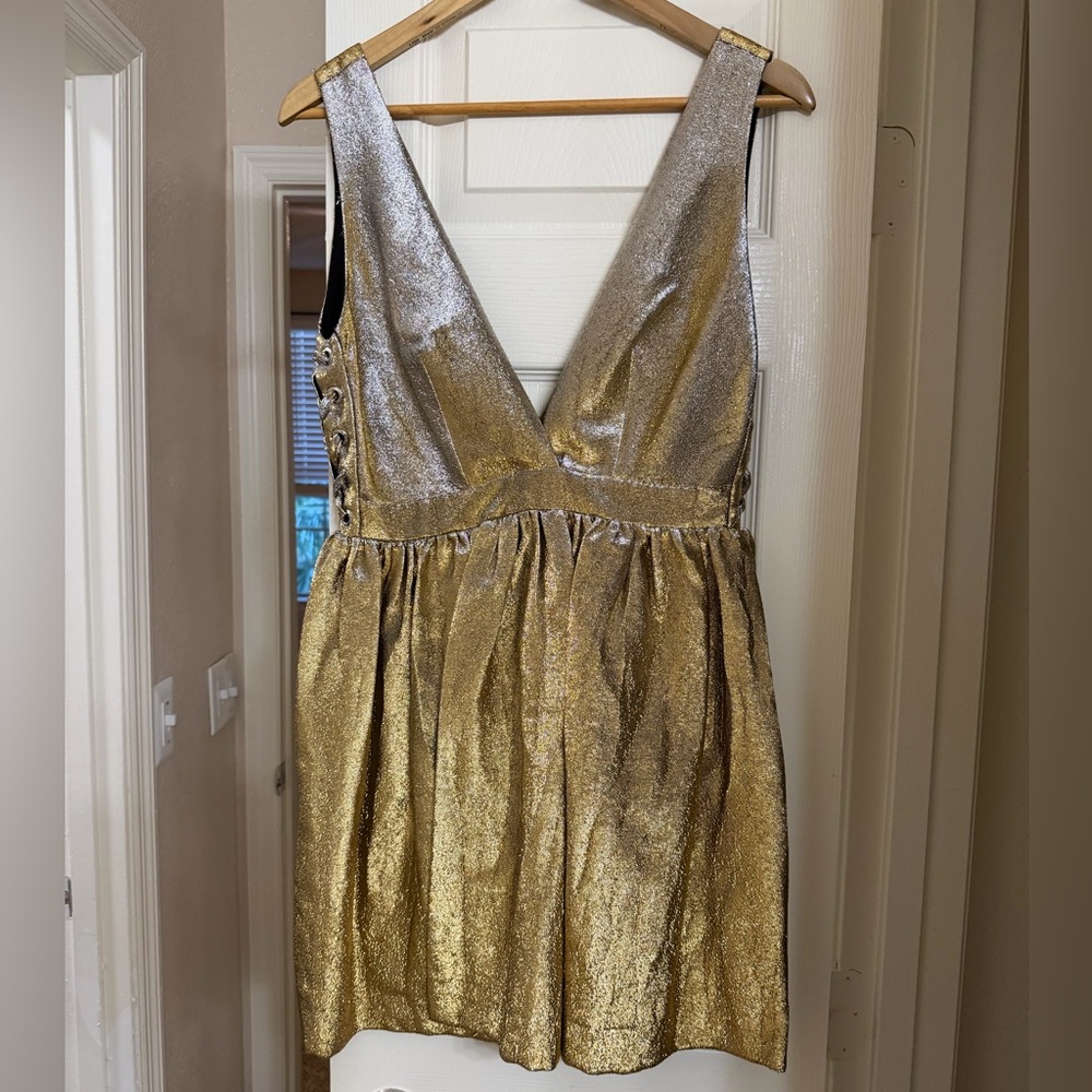 Sandro Metallic Gold Party Dress